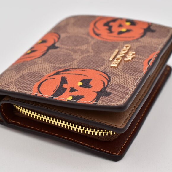 COACH Snap Wallet In Signature Canvas Halloween Pumpkin CCR19 2025 NEW NWT - Picture 8 of 16